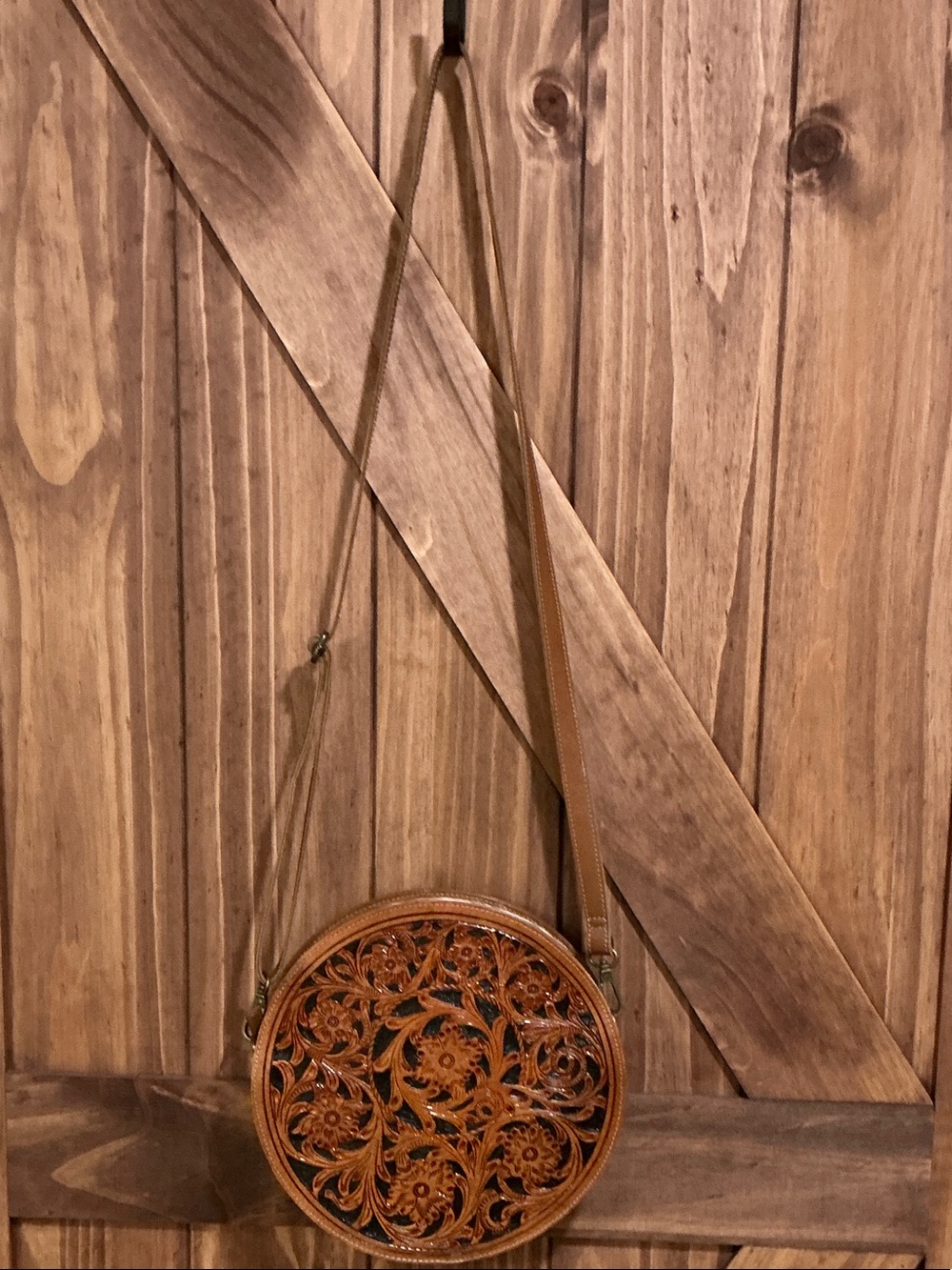 Myra Artisan Round Floral Leather Crossbody Bag - Brown